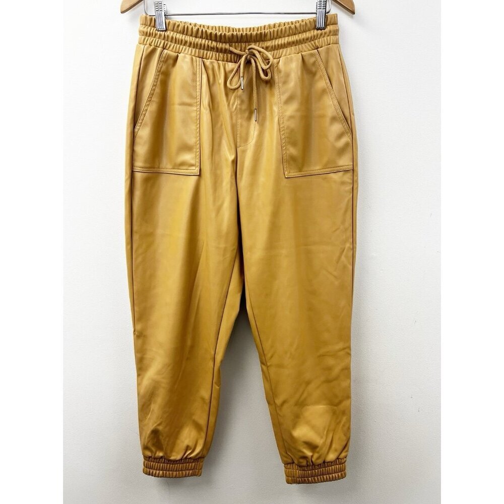 BCBGMAXAZRIA Faux Leather Jogger Pants Tan Sz M NWT